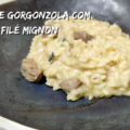 risoto de gorgonzola com iscas de filé mignon